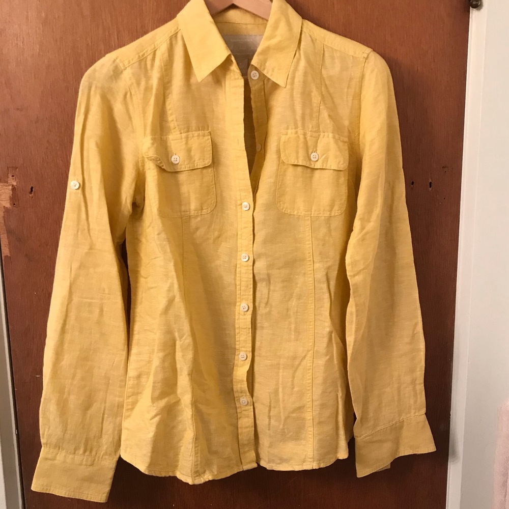 BananaRepublic Classic-Fit linen and cotton shirt in yellow
